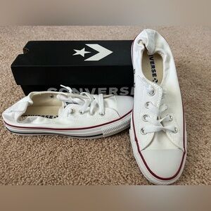 Converse CT Shoreline Slip On Classic White Sneakers with Red Trim